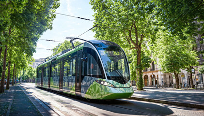 Modern electric tram in the city