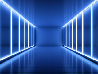 3d isolated corridor lighting with blue and white light