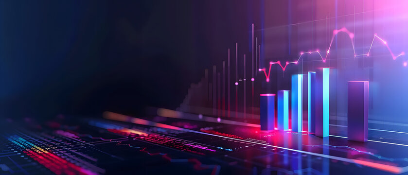 Futuristic glowing business chart. 3d rendering toned image