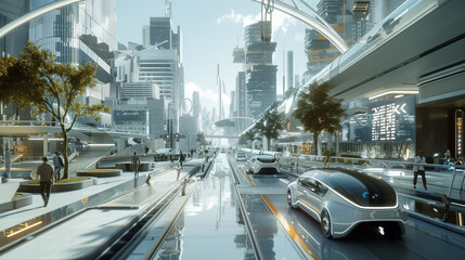 Futuristic Urban Utopia: Tomorrow's Cityscape - obrazy, fototapety, plakaty