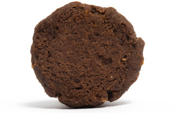 Afghan cookies made from chocolate and cornflakes with almond on top back view isolated on white background clipping path