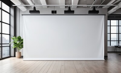 office interior with empty white mock up banner. - obrazy, fototapety, plakaty