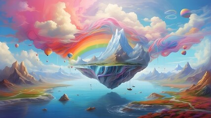 background with space for text, "Enter a world where reality is twisted and turned, where the laws of physics are mere suggestions and anything is possible. Describe the surreal landscape 