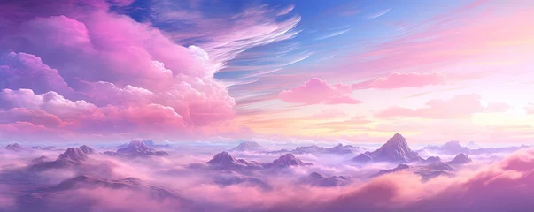 Zelfklevend Fotobehang Nature outdoor air sky purple pink clouds. Adventure love romantic fly wild vibe. Graphic Art © Coosh448