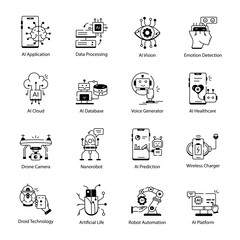 Bundle of AI Technology Linear Icons 

