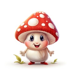 Cute cartoon 3d character fly agaric with eyes on white background