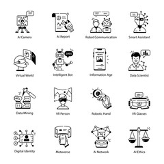 Bundle of AI and VR Technology Linear Icons 

