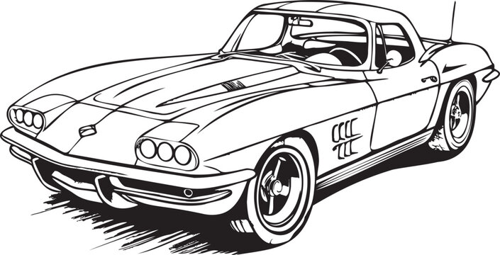 Vintage Classic Car line art Illustration, Vintage Classic Car Coloring page Design
