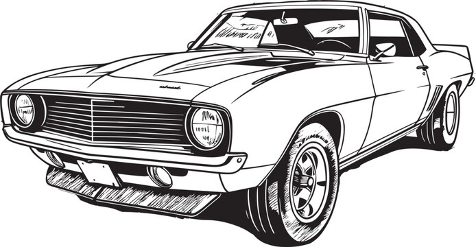 Naklejki Vintage Classic Car line art Illustration, Vintage Classic Car Coloring page Design