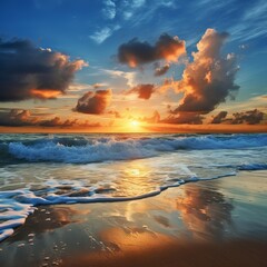 Fototapeta na wymiar Sunrise on the beach is a very beautiful moment.