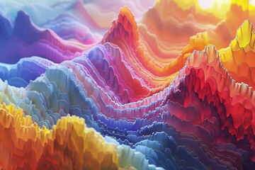A colorful mountain range with a rainbow of colors - obrazy, fototapety, plakaty