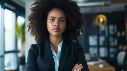 Charming businesswoman in a modern workspace who can handle difficult circumstances with assurance