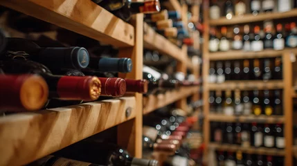 Fototapeten Photo of wine cellar with bottles of wine on shelves © Natali