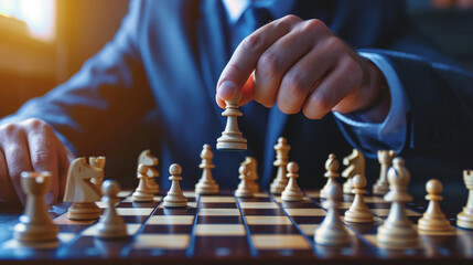 Corporate leader making strategic decisions with precision, driving business excellence while playing chess