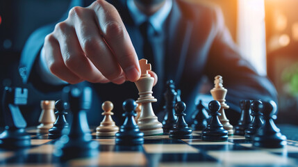 Corporate leader guiding corporate excellence by making well-informed strategic decisions while playing chess