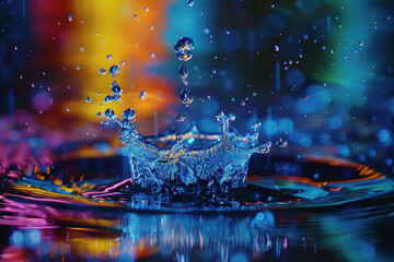 Abstract image of the splash of water, futuristic style, in colorful style. AI Generated