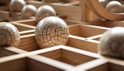 Deurstickers two wooden labyrinths with silver balls inside them © IgnacioJulian