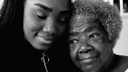 Intergenerational Bonding - African American Granddaughter and Senior Grandmother in affectionate...