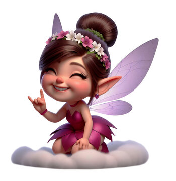 A cute Fairy with translucent wings isolated on a transparent background 