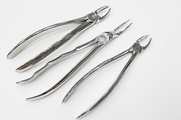 Maxillary Forceps ,instruments on a white background, ORAL SURGERY INSTRUMENTS. Close up. 