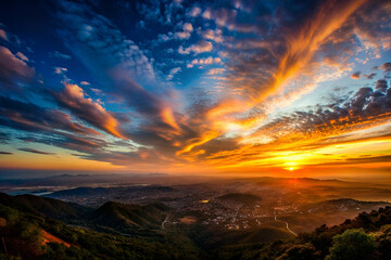Fototapeta na wymiar panoramic view of the setting sun