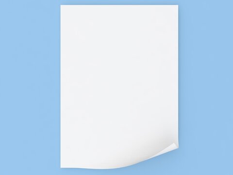 White realistic sheet of paper on a blue background. 3d render illustration.
