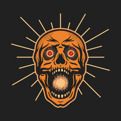 Playful, Horror, Gothic, Esoteric, Modern, Youthful, Masculine Skull Explode Clothing, Tattoo and Apparel Illustration T-shirt Design