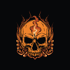 Playful, Horror, Gothic, Esoteric, Modern, Youthful, Masculine Skull And Flame Clothing and Apparel Illustration T-shirt Design