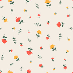 Hand drawing flowers seamless pattern print design. Vector illustration design for fashion fabrics, textile graphics, and prints.