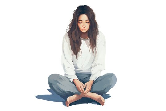 depression woman sit on white background