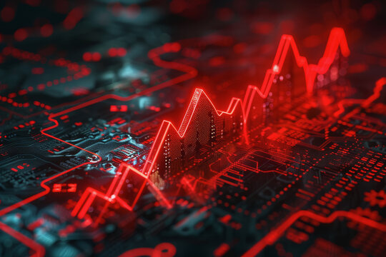 Financial crisis down red arrow economy business graph on money crash market background.