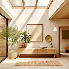 Fototapeta premium Boho interior design of modern home entryway.