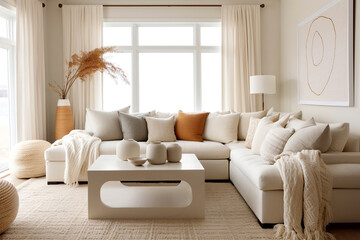 Fototapeta na wymiar Mediterranean home interior design of modern living room.
