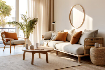 Boho home interior design of modern living room.