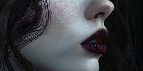 Hyper-Realistic Close-Up of a Girl with Dark Lips, To provide a high-quality and captivating image of a young girl with dark lips