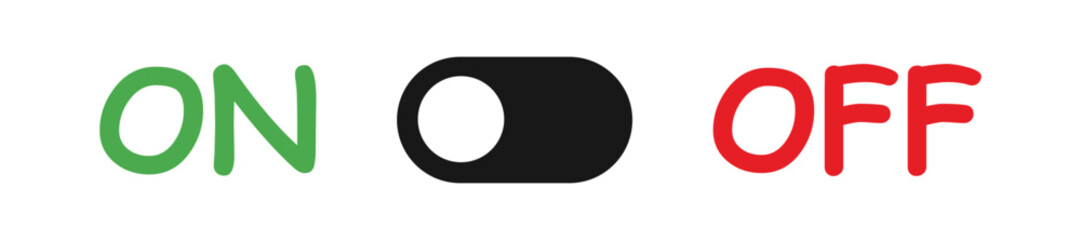 Push on and off mode switch. Push On and Off. Slider icon button. Symbol control buttons ON OFF in vector design