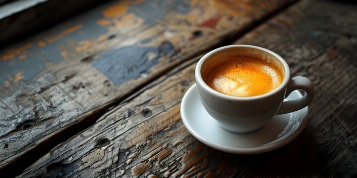 Espresso Cup on Wooden Table, To provide a high-quality, visually appealing image of a cup of espresso on a wooden table