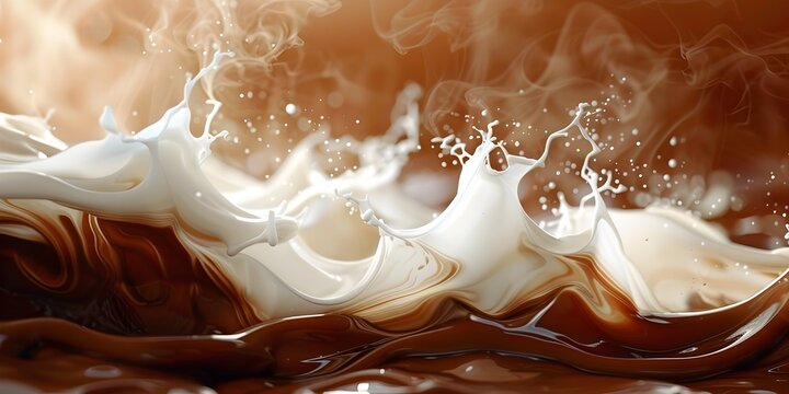 Chocolate and Foamy Milk Splash in Dreamlike Style, To provide an eye-catching and visually appealing image for web design, food and beverage