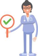 Female Doctor Character Showing Check Mark

