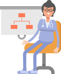 Female Doctor Character Presenting Organization Chart
