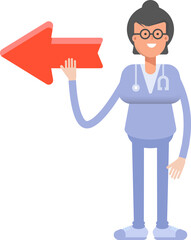 Female Doctor Character and Arrow Sign
