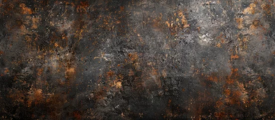 Foto op Canvas A black and brown wall covered in rust is captured up close, showcasing the rough textures and decay. The rust stains add depth to the grungy surface, creating a gritty and weathered appearance. © pngking