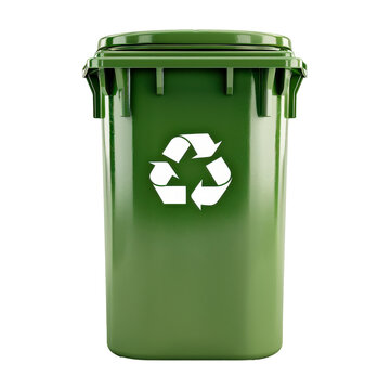 Green Recycling Bin With Embossed Universal Recycle Symbol, Transparent Background, Cut Out