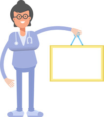 Female Doctor Character Holding Blank Signage

