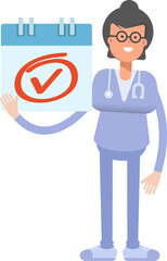 Female Doctor Character and Check Mark Sign
