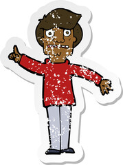 retro distressed sticker of a cartoon man asking question