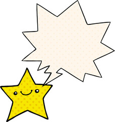 happy cartoon star and speech bubble in comic book style