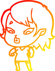 warm gradient line drawing cute cartoon vampire girl