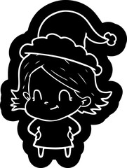 cartoon icon of a friendly girl wearing santa hat