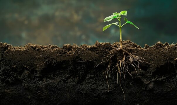 Lifecycle of a plant as it sprouts and grows in nutrient-rich soil